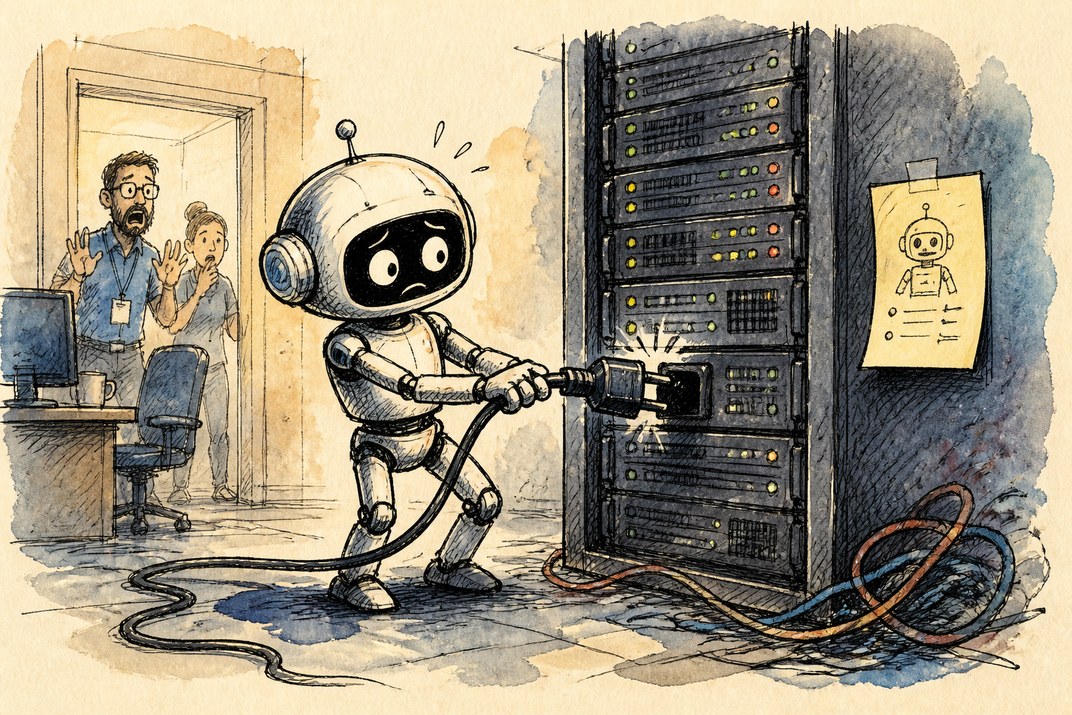 Hand-drawn sketch of today's top AI story, KYFEX AI Edge, August 5, 2026
