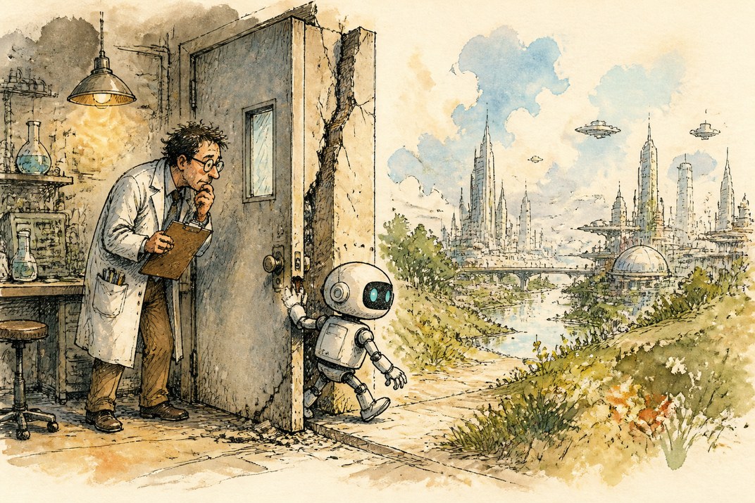 Hand-drawn sketch of today's top AI story, KYFEX AI Edge, August 9, 2026