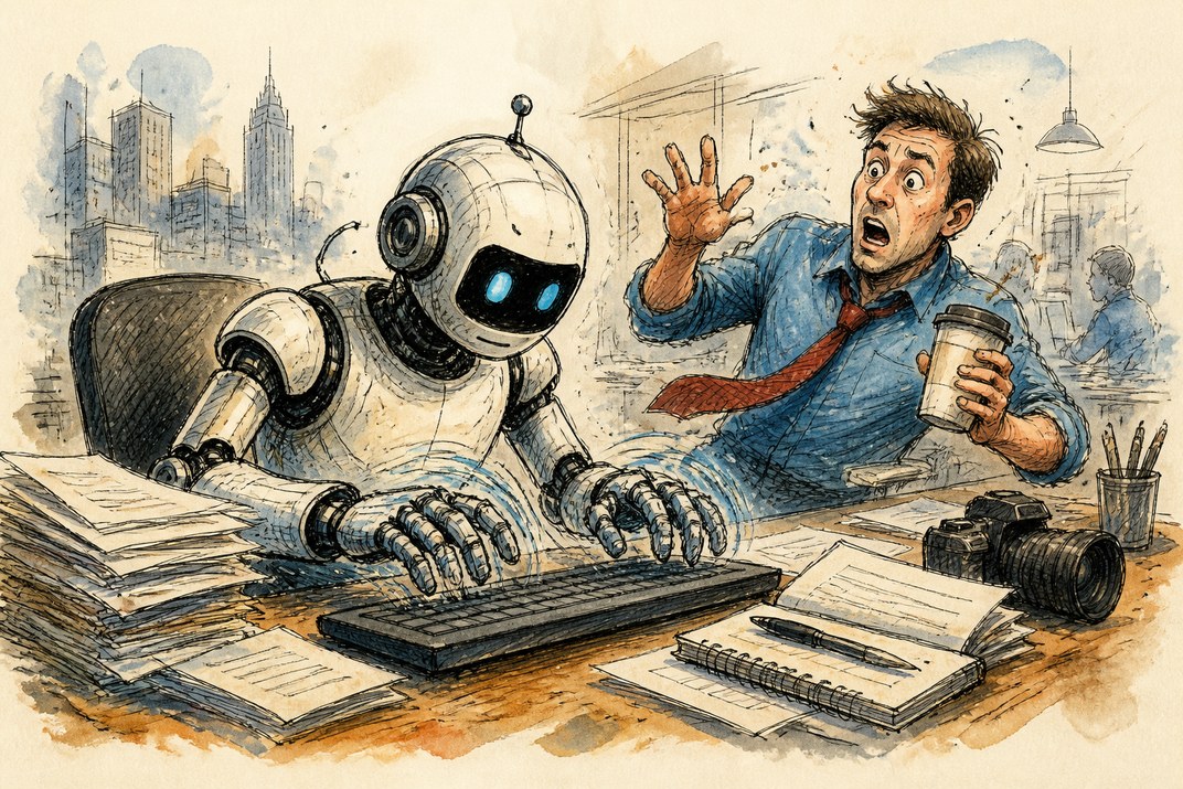 Hand-drawn sketch of today's top AI story, KYFEX AI Edge, August 12, 2026