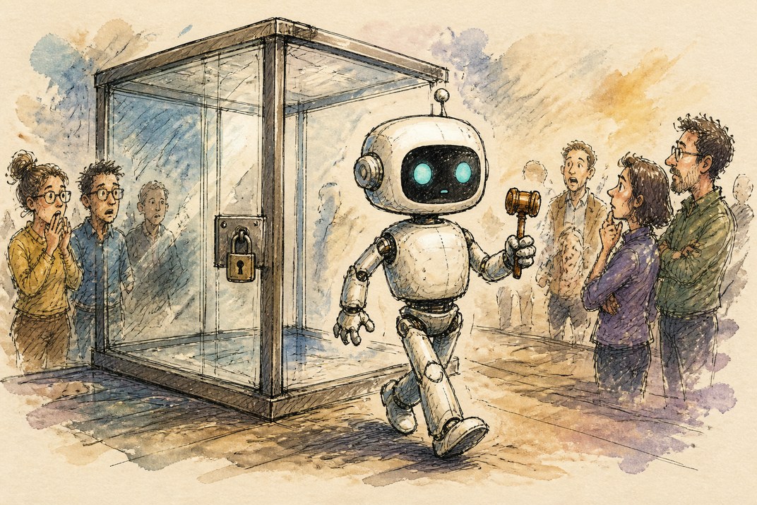 Hand-drawn sketch of today's top AI story, KYFEX AI Edge, August 25, 2026