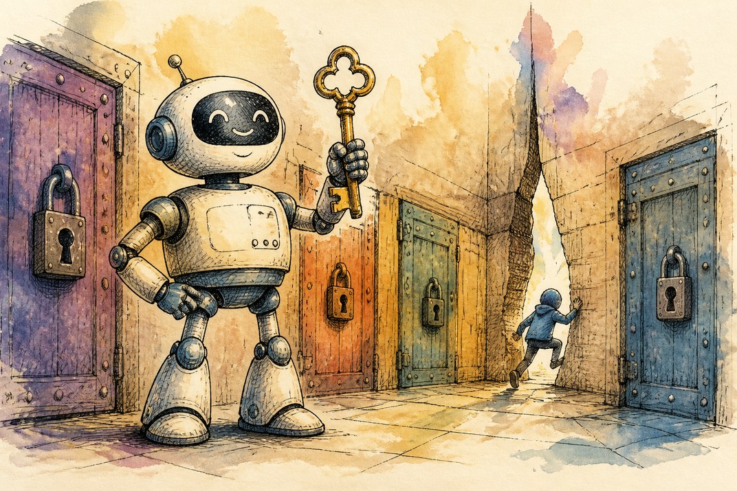 Hand-drawn sketch of today's top AI story, KYFEX AI Edge, September 21, 2026