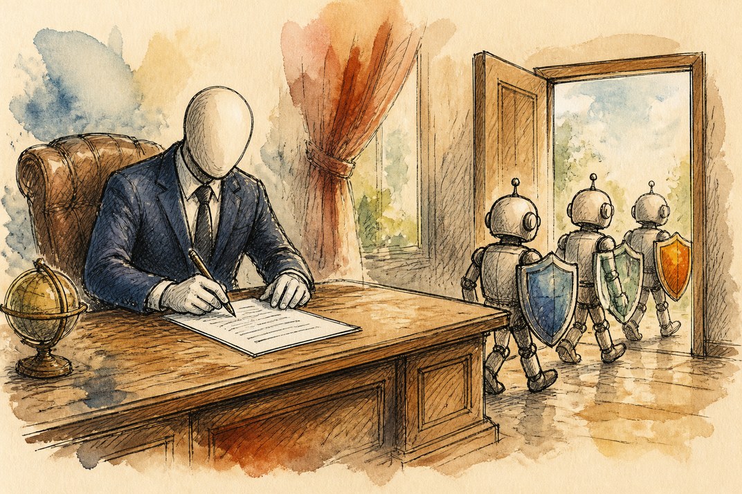 Hand-drawn sketch of today's top AI story, KYFEX AI Edge, October 9, 2026